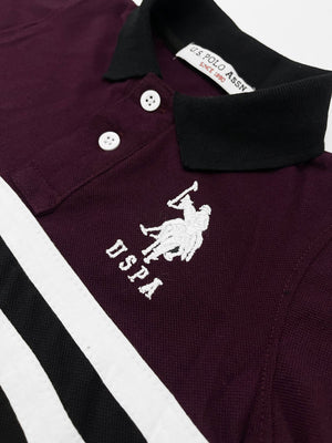 USPA Half Sleeve P.Q Polo Shirt For Kids-Black & Magenta-RT1970