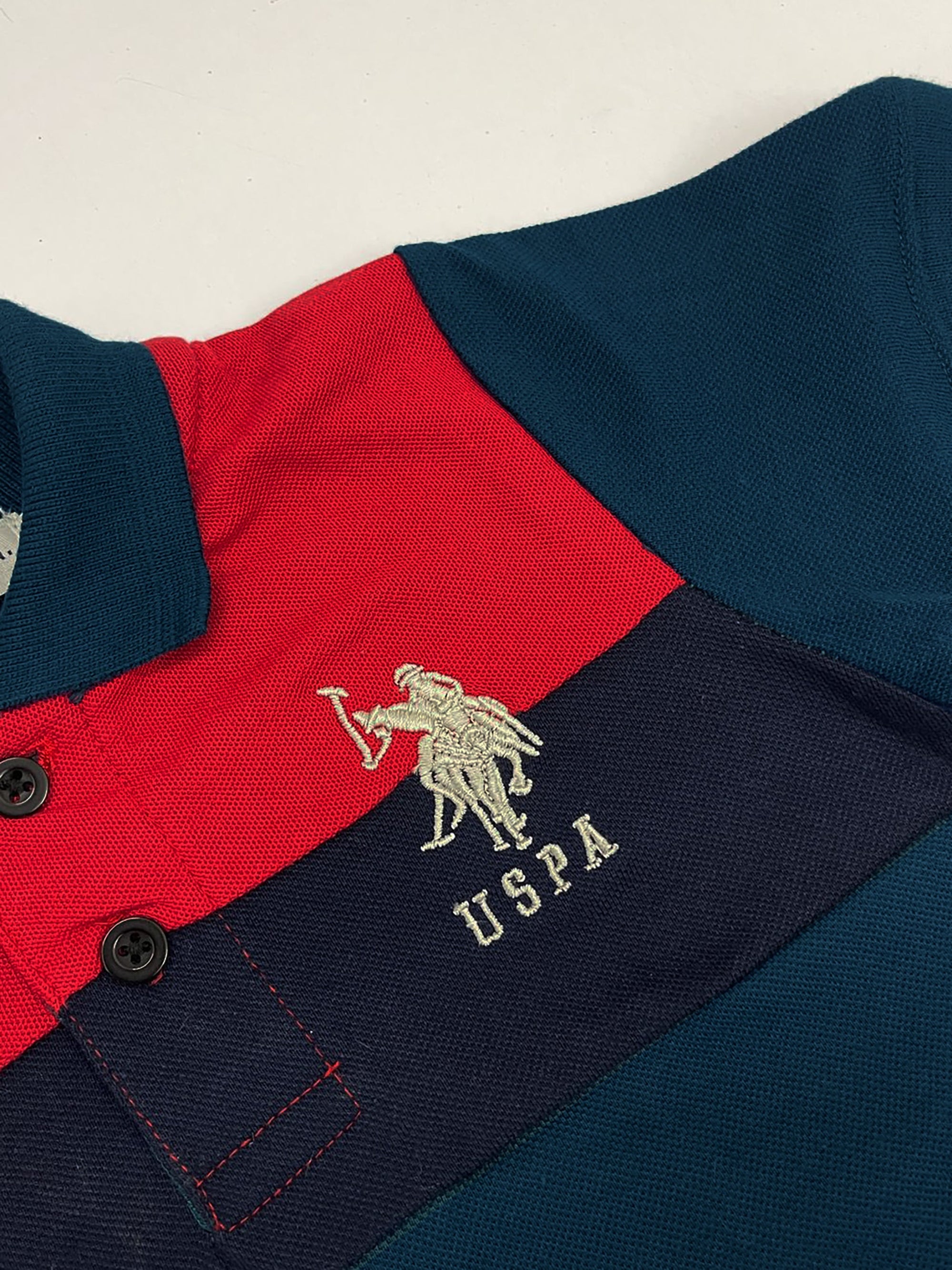 USPA Half Sleeve P.Q Polo Shirt For Kids-Dark Zinc & Red-RT1975