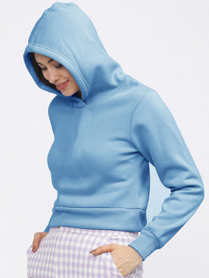 Calliope Fleece Cropped Pullover Hoodie For Ladies-Blue-BR112