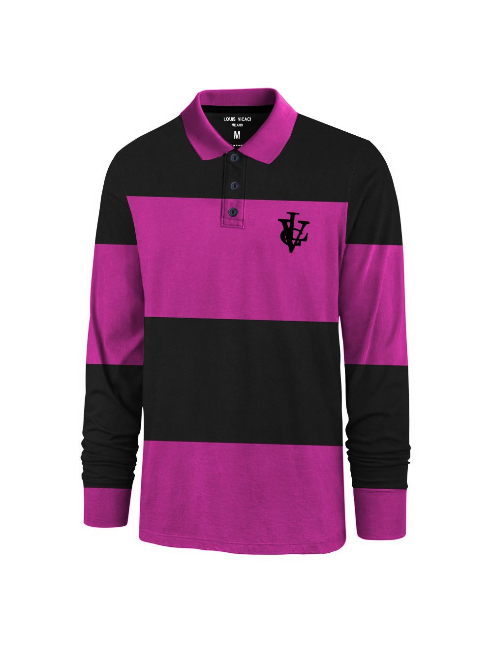 Louis Vicaci Long Sleeve Polo For Men-Black with Magenta-BE62/BR885