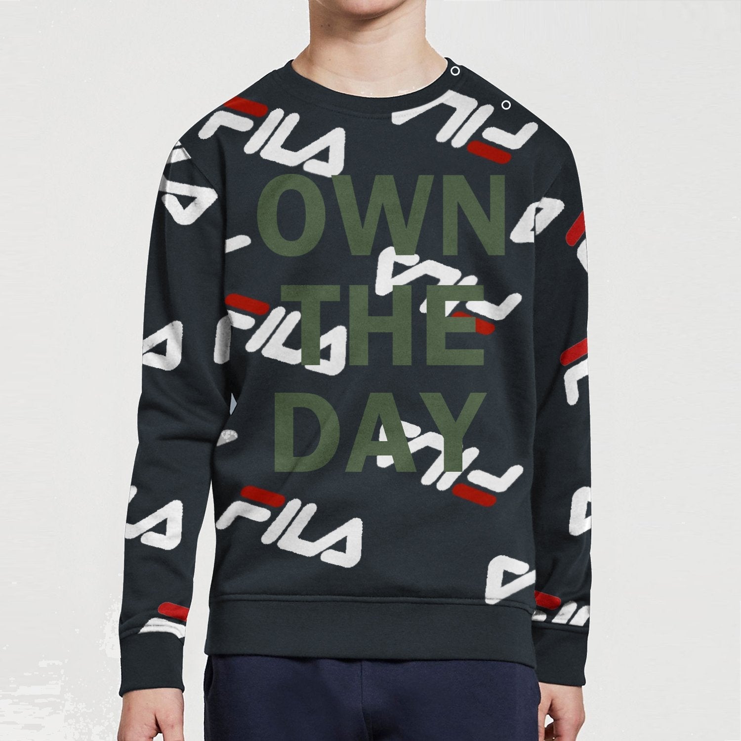 Fleece Sweatshirt For Kids-Navy with Allover Print-BE12822
