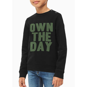 Terry Fleece Sweatshirt For Kids-Black with Print-BE12832