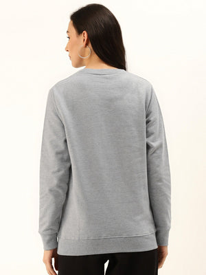 NK Fleece Crew Neck Sweatshirt For Ladies-Grey Melange-BR83