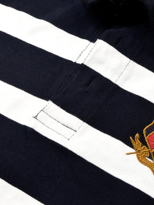 Louis Vicaci Long Sleeve Polo Shirt For Men-White & Navy Stripe-BE88/BR904
