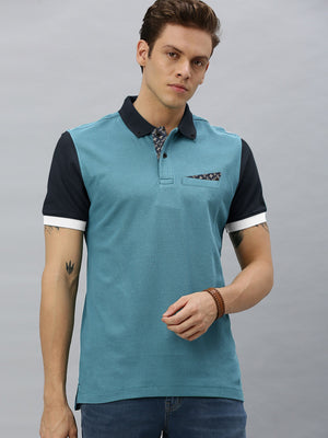 Summer Polo Shirt For Men-Sky Blue & Navy-RT25
