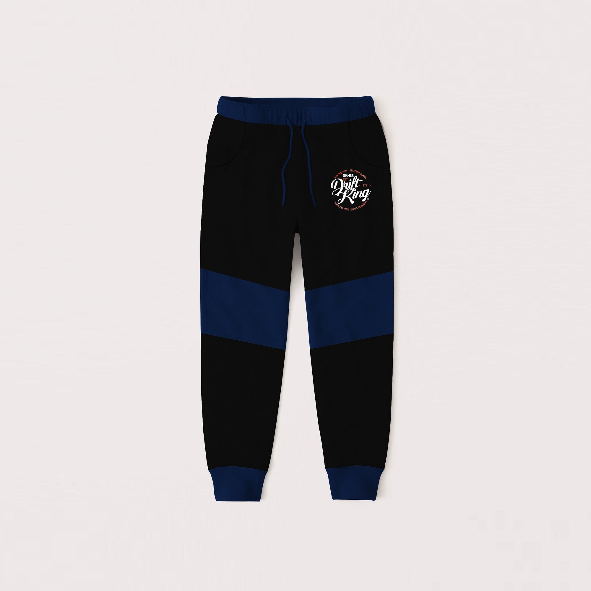 Drift King Slim Fit Terry Fleece Jogger Trouser For Kids-Black & Blue-NA12480