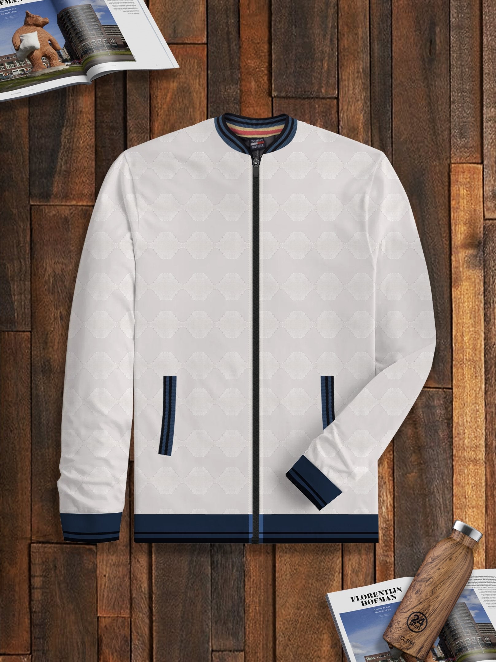 TH Quilted Zipper Baseball Jacket For Kids-Skin with Navy & Blue-BE15302
