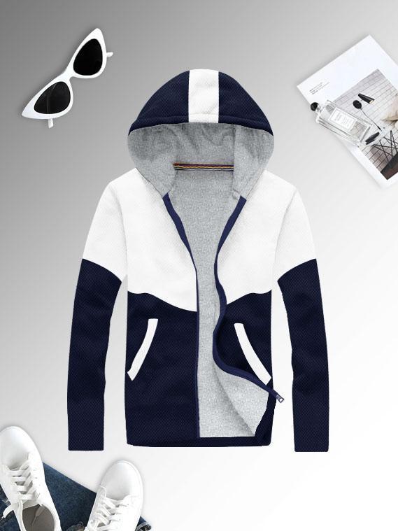 Mango Stylish Inner Quilted Fur Zipper Hoodie For Kids-White & Navy-AT02