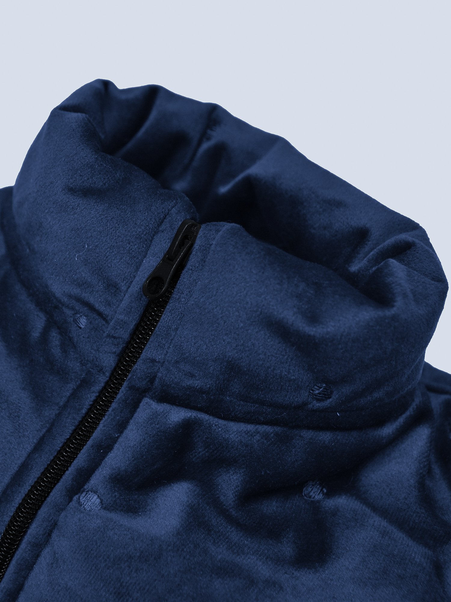 Mango Velvet Quilted Zipper Mock Neck Jacket For Kids-Navy-BE15501