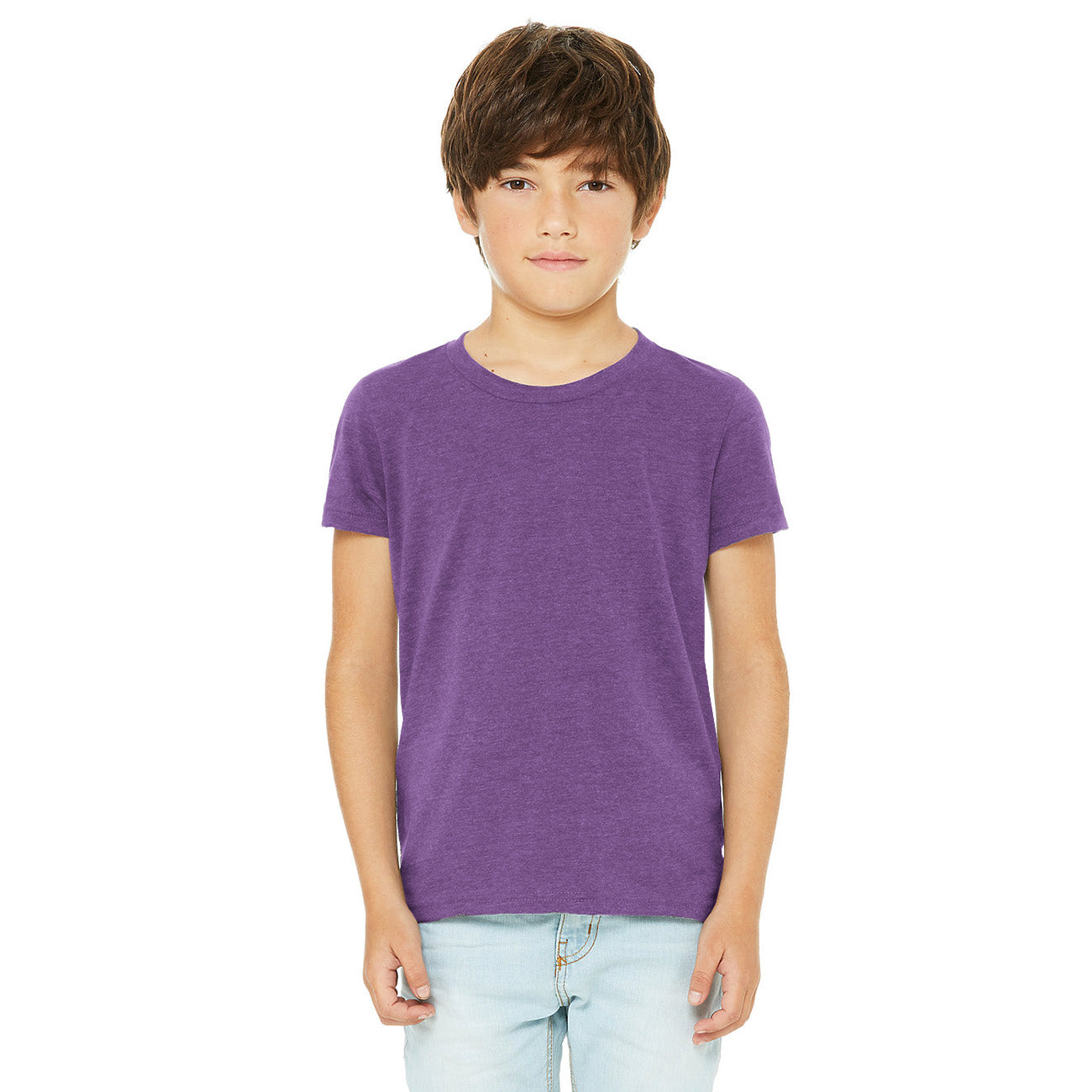 L.A.T Crew Neck Single Jersey Tee Shirt For Kids-Purple Blue Melange-BE14316