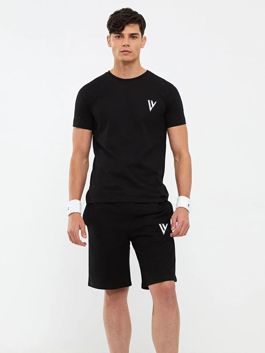 Summer Fashion T-Shirt & Lounge Short Suit For Men-Black-BR668