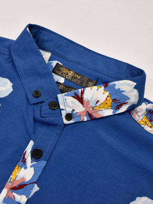 Oxen Nexoluce Premium Slim Fit Casual Shirt For Men-Blue with Floral Print-RT760
