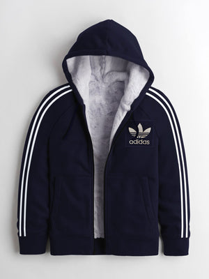 Adidas Faux Fur Zipper Hoodie For Men-Dark Navy-SP84