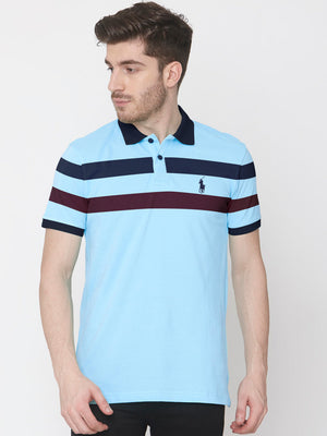 Summer Polo Shirt For Men-Light Sky with Navy & Maroon Panel-RT779