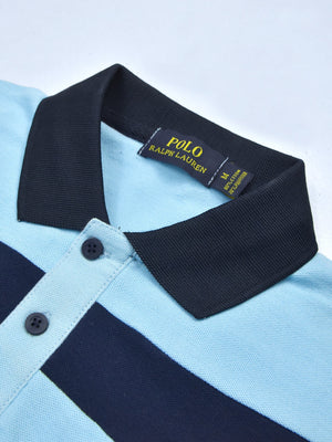 Summer Polo Shirt For Men-Light Sky with Navy & Maroon Panel-RT779