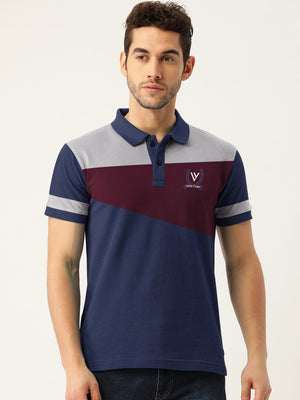 Summer Polo Shirt For Men-Navy Melange with Maroon & Grey-RT775