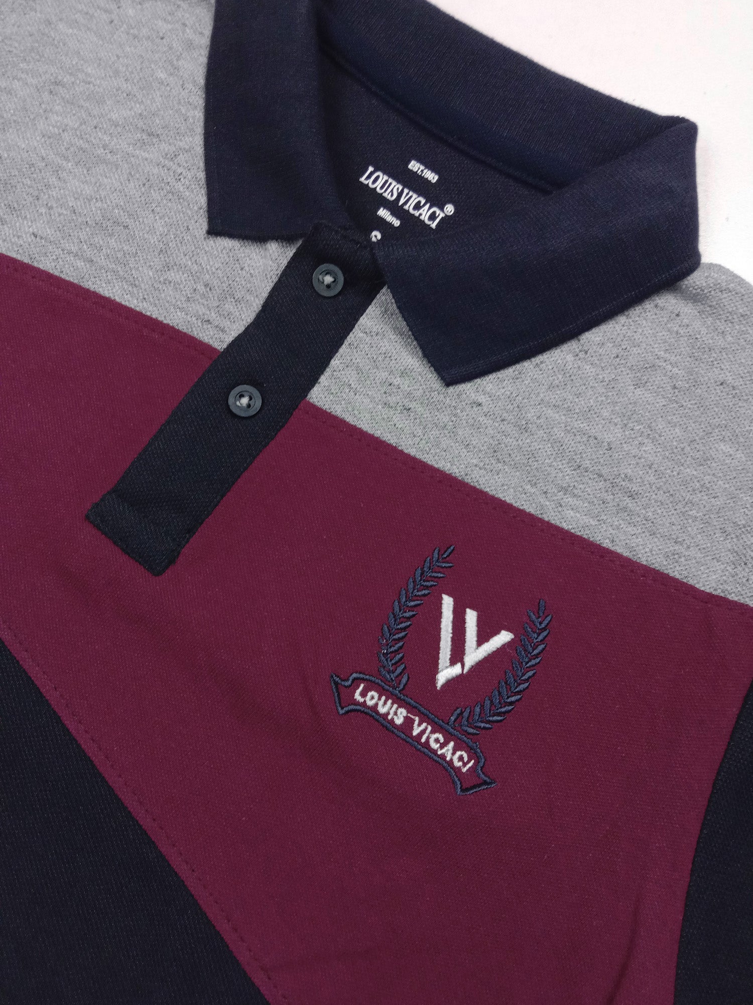 Summer Polo Shirt For Men-Navy with Maroon & Grey Melange-RT772 - BrandsEgo