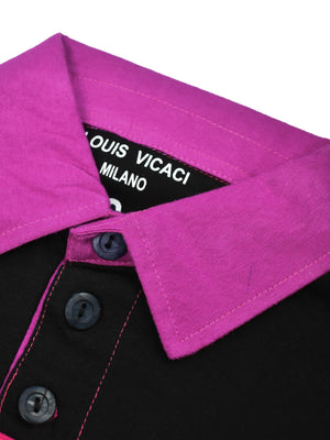 Louis Vicaci Long Sleeve Polo For Men-Black with Magenta-BE62/BR885