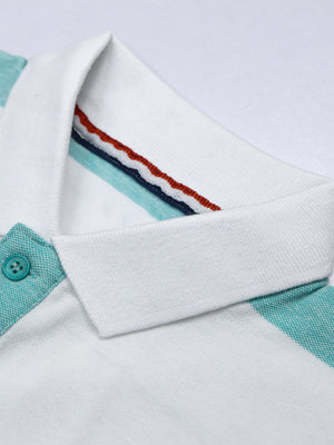 Summer Polo Shirt For Men-White with Green & Navy Stripe-BE16942 Next