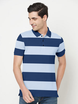 Nxt Stylish Pique Summer Polo For Men-Navy & Sky Stripe-RT782