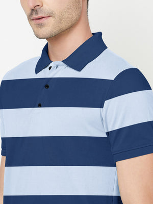 Nxt Stylish Pique Summer Polo For Men-Navy & Sky Stripe-RT782