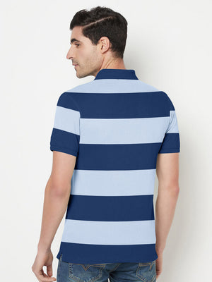 Nxt Stylish Pique Summer Polo For Men-Navy & Sky Stripe-RT782