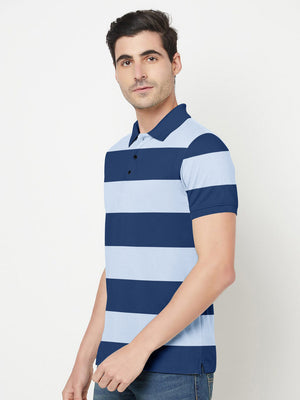 Nxt Stylish Pique Summer Polo For Men-Navy & Sky Stripe-RT782