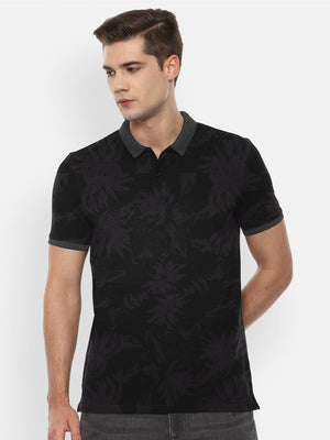 P&B Stylish Pique Summer Polo For Men-Allover Floral Print-RT781