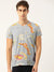 Next Single Jersey V Neck Tee Shirt For Men-Grey Melange with Allover Print-RT817