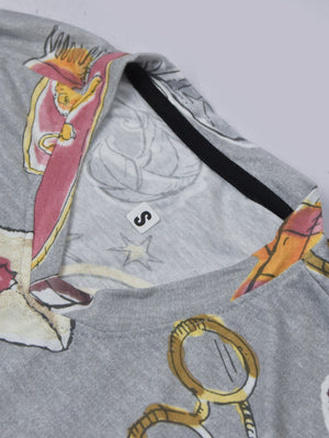 Next Single Jersey V Neck Tee Shirt For Men-Grey Melange with Allover Print-RT817