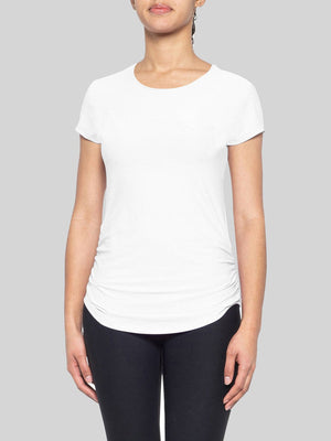 Miss Popular Sport Viscose Crew Neck Ruched Side Tee Shirt For Women-White-BR07