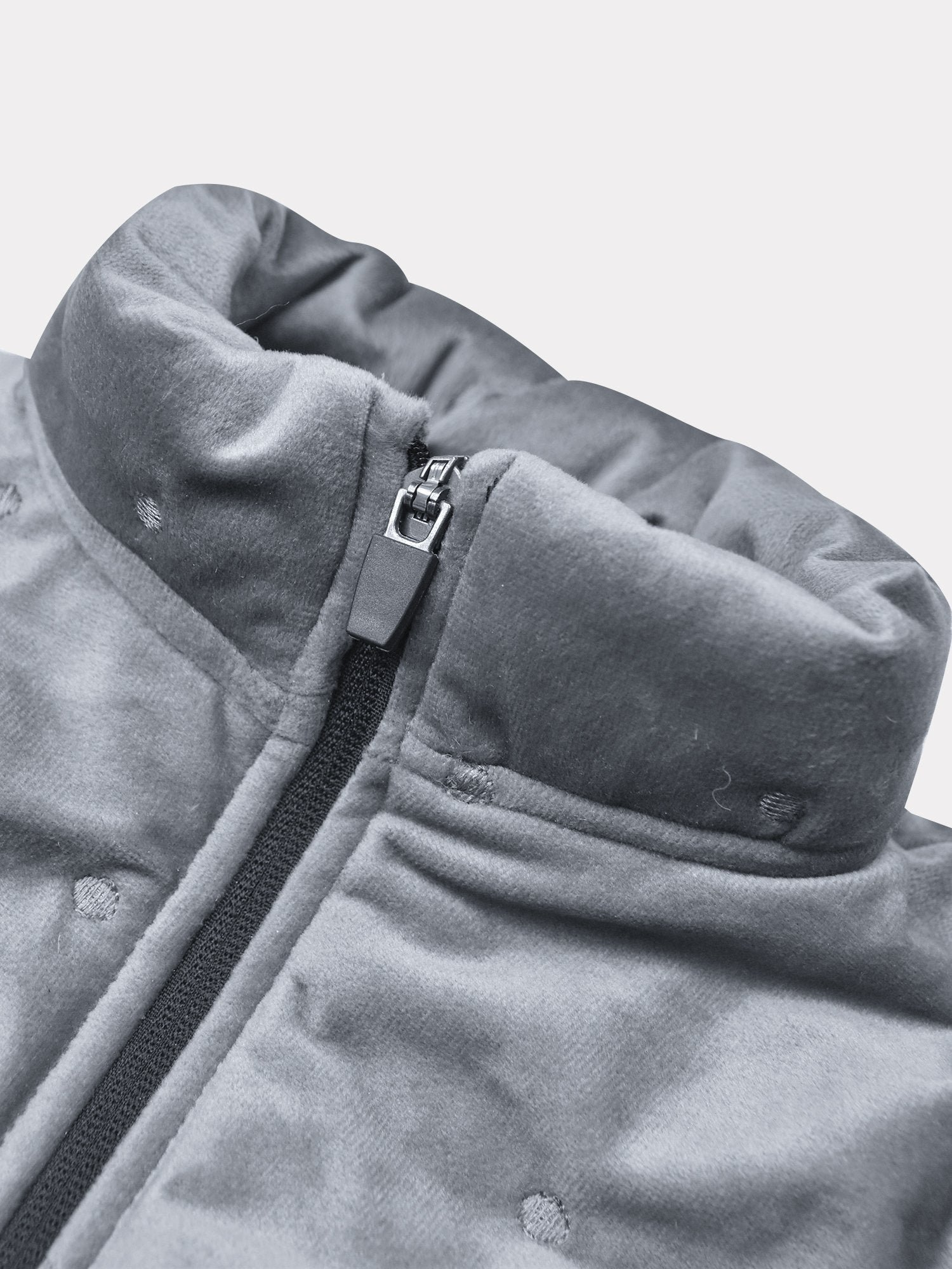 Mango Velvet Quilted Zipper Mock Neck Jacket For Kids-Slate Grey-BE15499