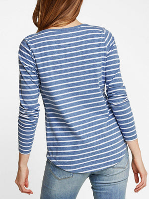 Next Long Sleeve Crew Neck Jersey Lycra Strech Blouse For Ladies-Blue With Stripes-AN3886