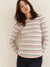 Nxt Long Sleeve Crew Neck Jersey Lycra Strech Blouse For Ladies-Off White With Stripes-RZ23