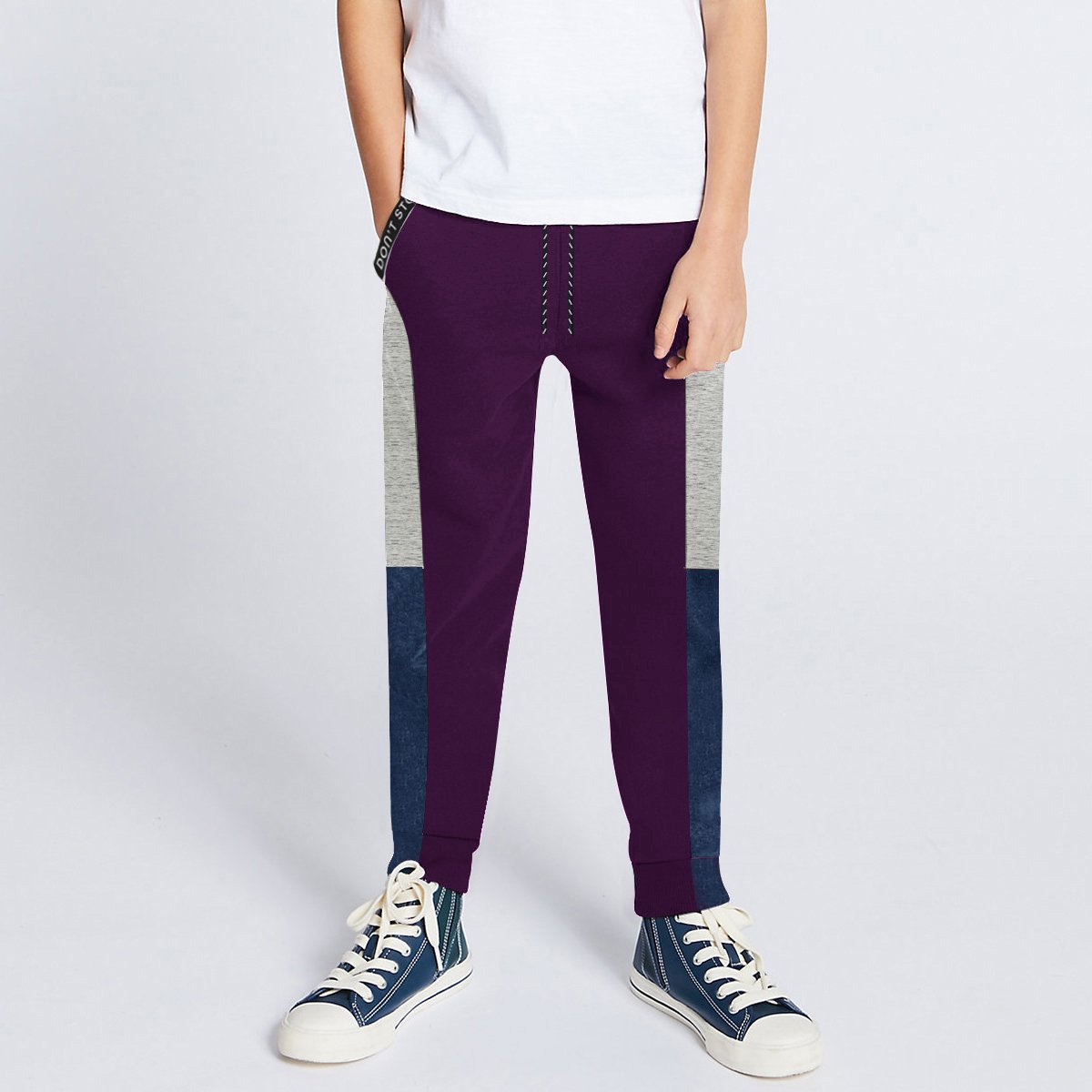 Next Slim Fit Jogger Trouser For Kids-Purple with Grey Melange & Navy Melange Panels-SP2657