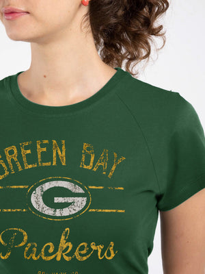 NFL Raglan Sleeve Crew Neck Tee Shirt For Ladies-Olive Green-BR38