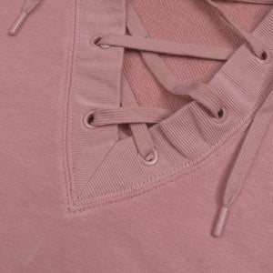 NK Terry Fleece Light Lace Up Hoodie For Ladies-Light Pink-BR117