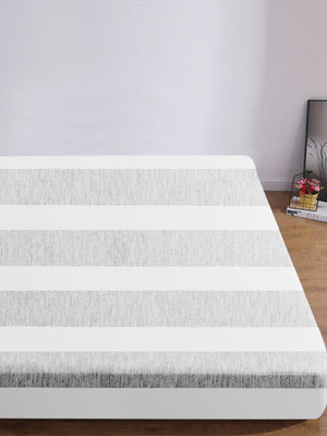 Single Jersey Double Bed Mattress Cover-Grey & White Stripe-BE14637