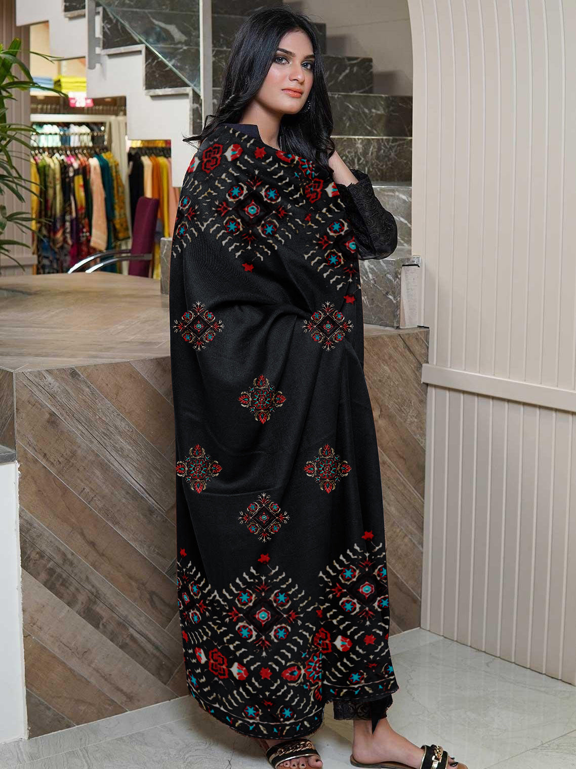 Exclusive Range Pashmina Velvet Embroidery Shawls For Ladies-BR743