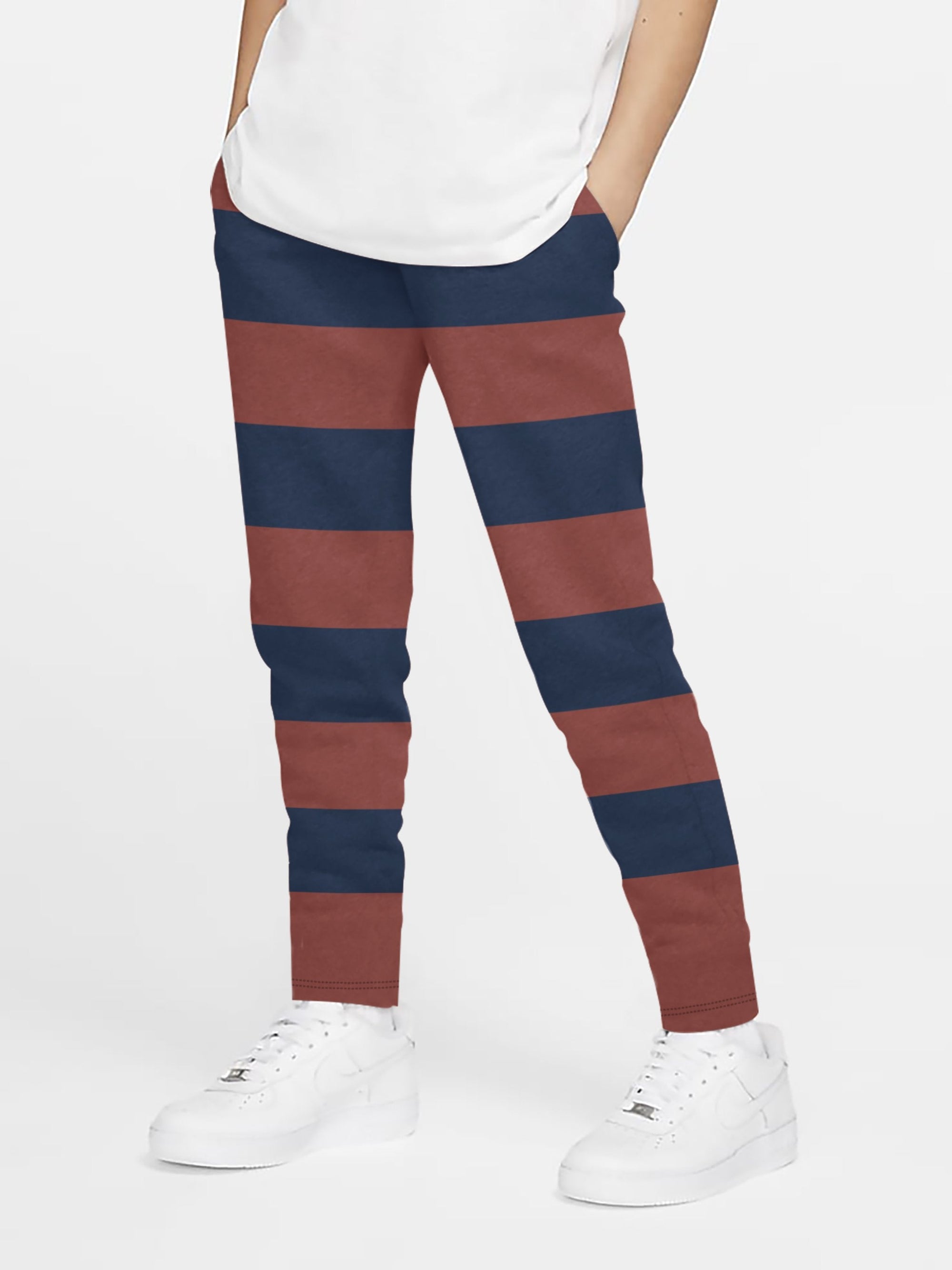 Next Slim Fit Single Jersey Jogger Trouser For Kids-Maroon & Navy Stripes-SP5023