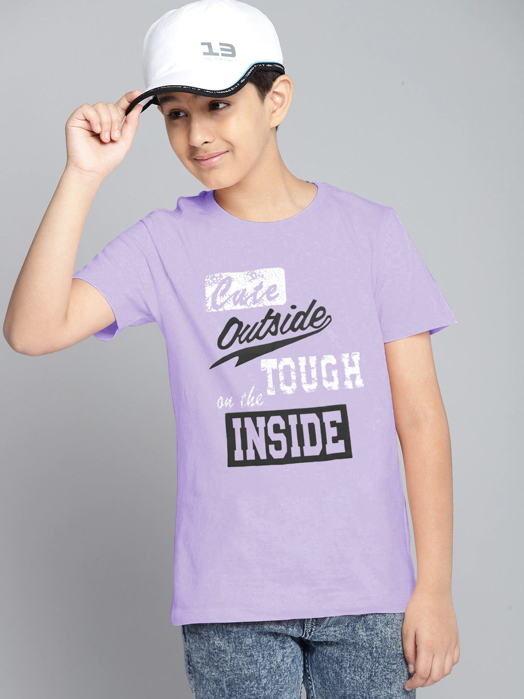 Summer Single Jersey Crew Neck Tee Shirt For Kids-Purple With Print-AN4154