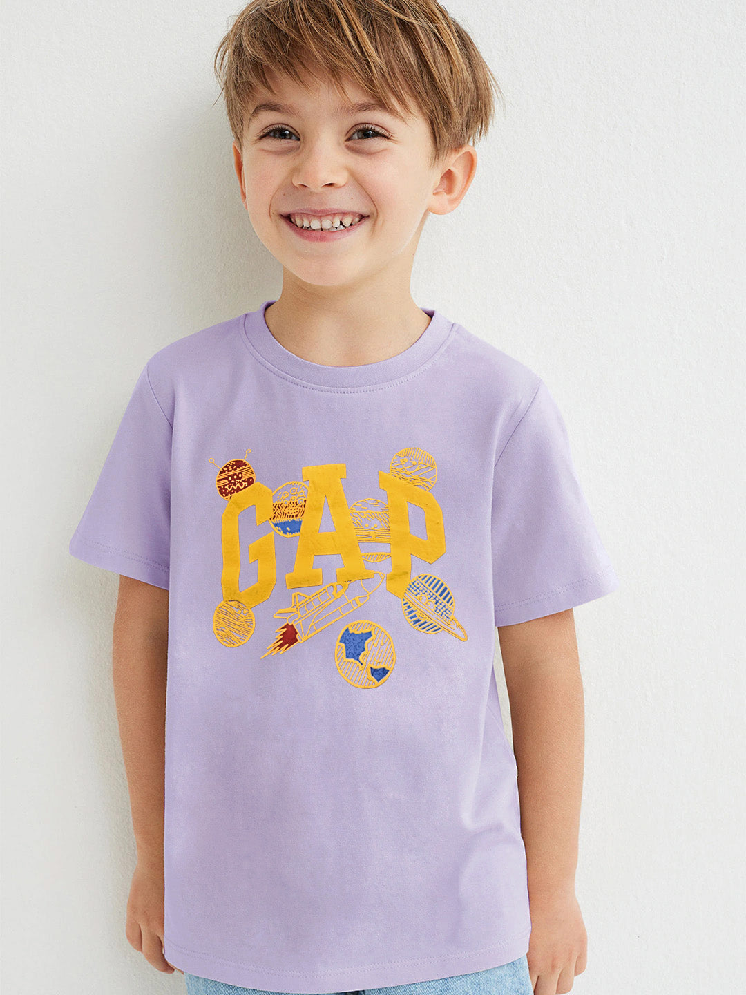 Summer Single Jersey Crew Neck Tee Shirt For Kids-Purple With Print-AN4156