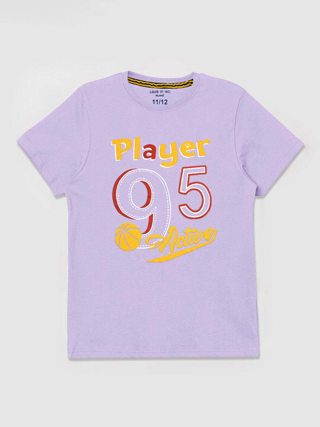Summer Single Jersey Crew Neck Tee Shirt For Kids-Purple With Print-AN4158