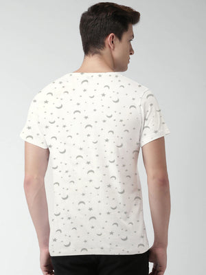 Summer Crew Neck Tee Shirt For Men-White With All Over Print-RT60