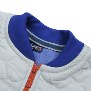 Quilted Zipper Baseball Jacket For Kids-Slate Grey & Blue-BE13228