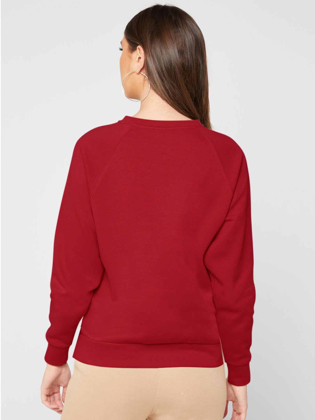 Royce Crew Neck Fleece Open Side Sweatshirt For Ladies-Dark Red-RT864